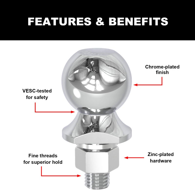 BIG RED ATRLY2019R Torin Trailer Hitch Ball, 2 Inch Diameter, 1.75 Ton (3,500 lbs), 3/4 x 1-3/4-Inch Shank, White - Image 4